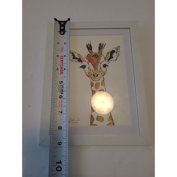Giraffe on White Portrait Framed Signed Wall Art Design 9"x7" - Picture 5 of 6